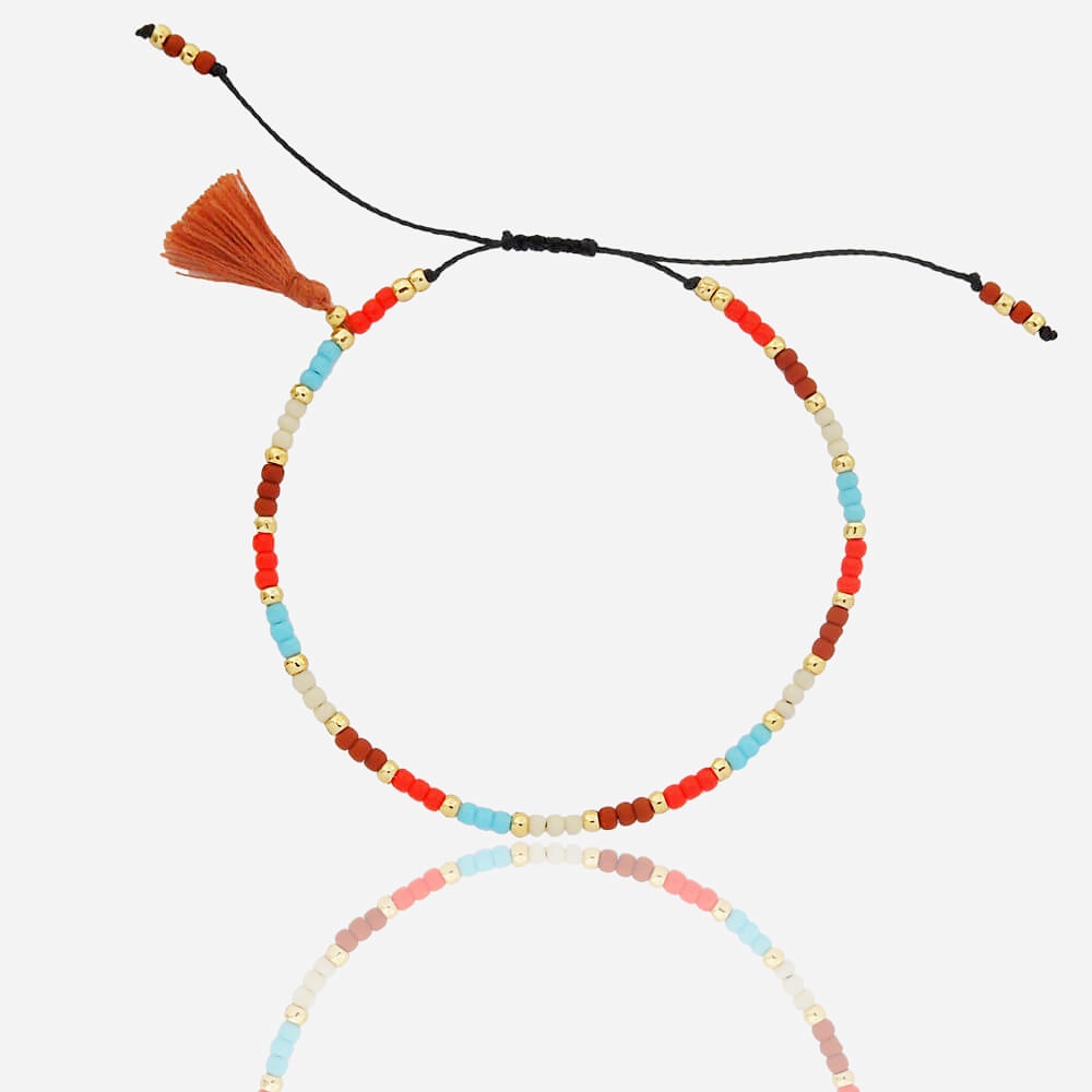 Bransoletka na sznureczku pomarańczowo-turkusowa bransoletki na sznurku z chwostem boho