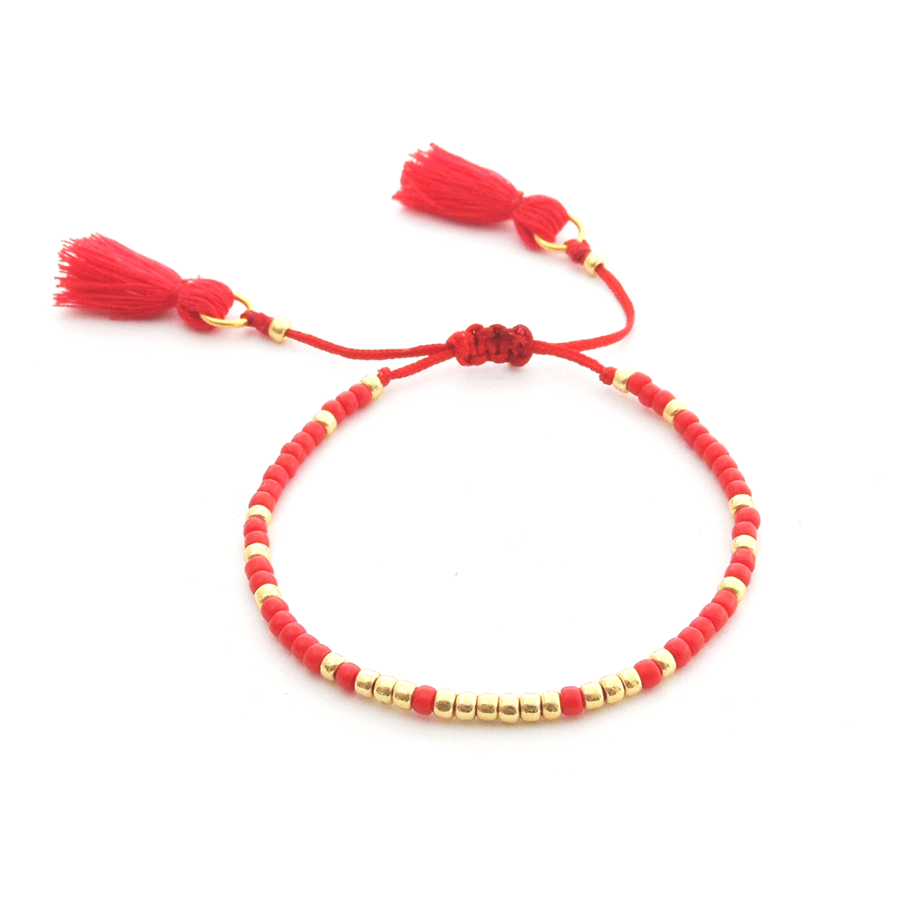 Bransoletka z chwostami czerwona bransoletki na sznurku minimalistyczne bransoletki boho